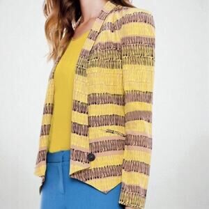 Rebecca Minkoff Silk Becky Blazer Jacket Medium Edgy Glam Mustard Yellow Stripes